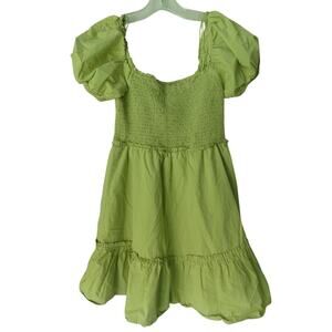 Le Lis Women’s M Green Smocked Mini Dress‎ Cap Sleeve Milkmaid Peasant